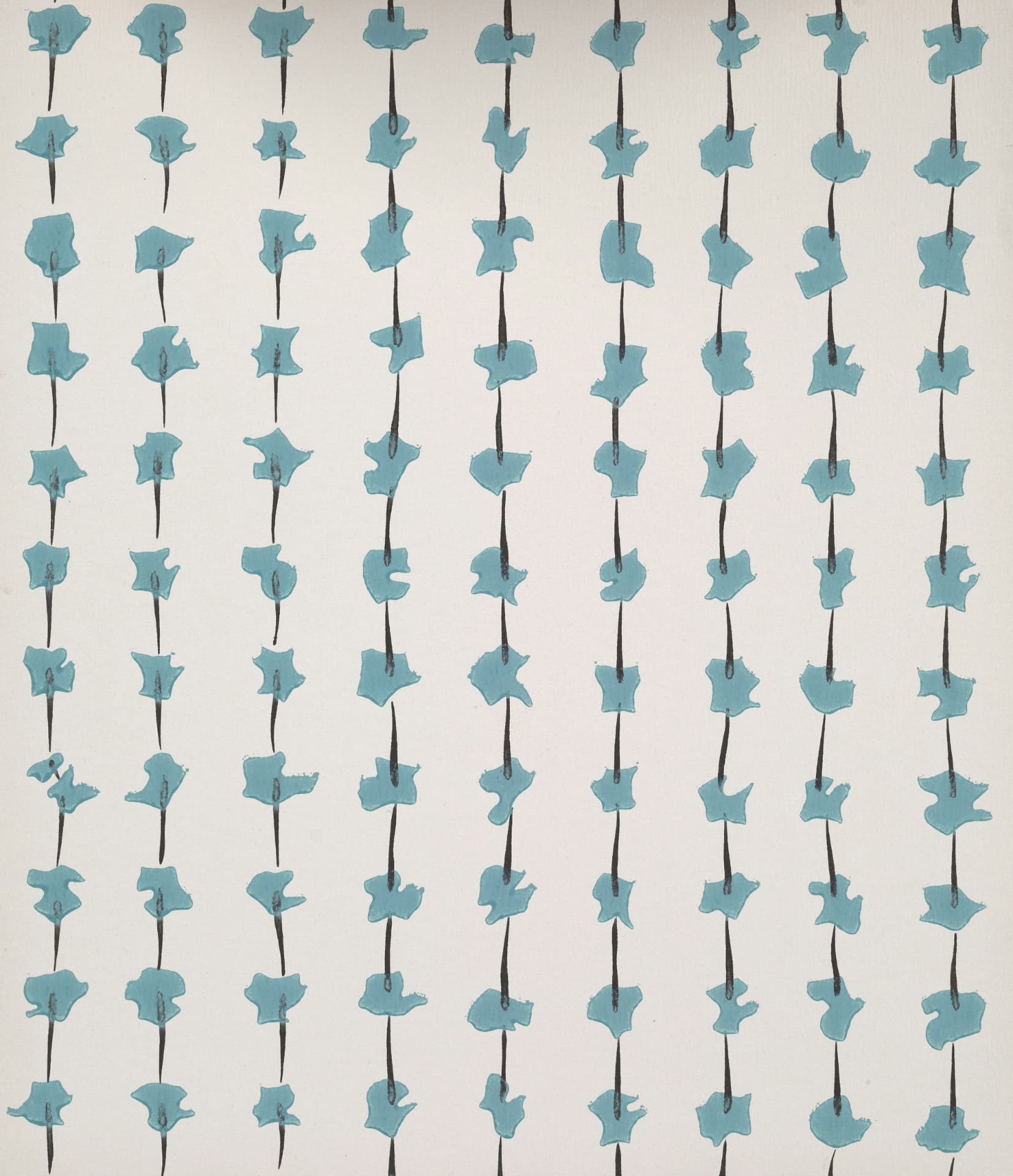 Teal botanical pattern of hanging leaves